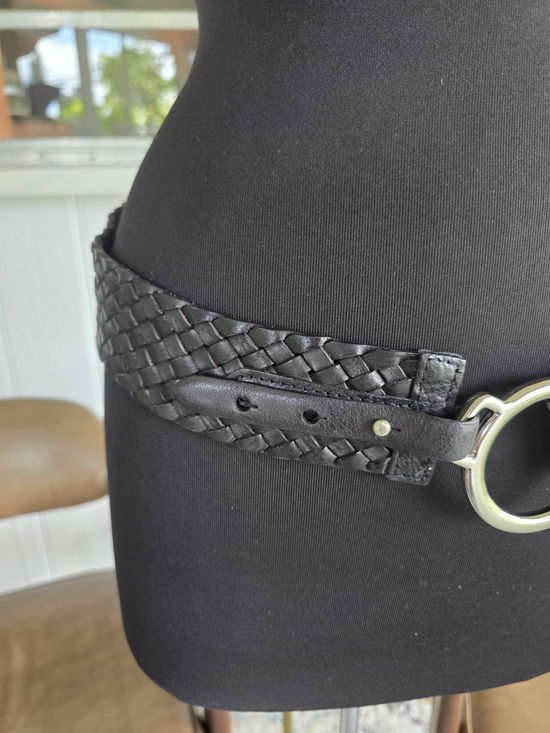 Vintage Y2K Braided Black Woven Leather Belt Silver Ring Buckle Festival Vibes main image 9